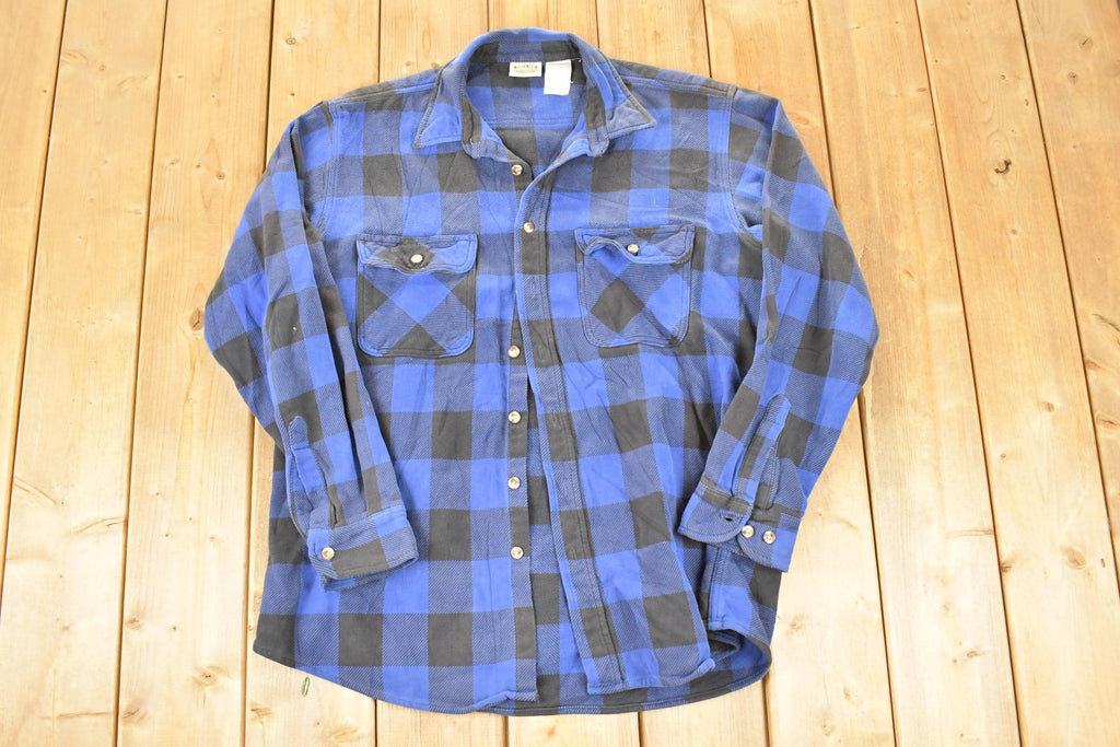 Vintage 1990s Five Brother Blue Plaid Flannel Button Up Shirt Men's L