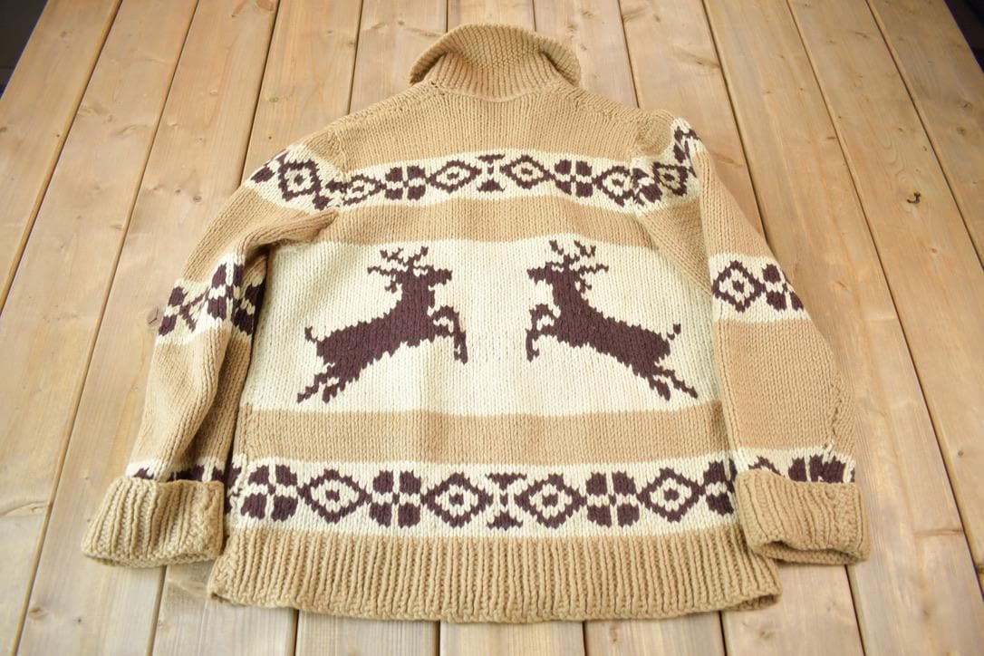 Vintage 1940s Hand-Knit Deer Cowichan Sweater