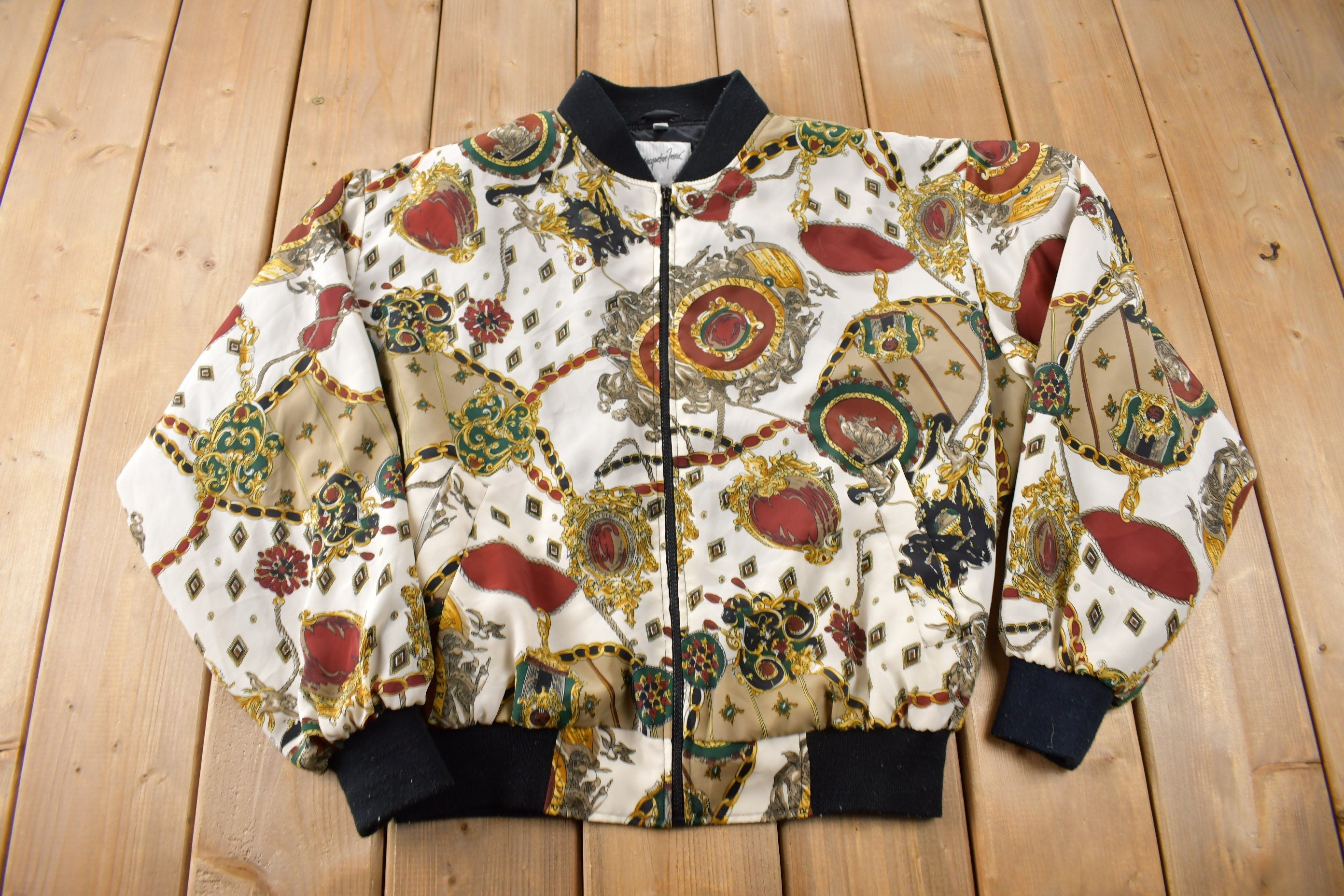Vintage 1990s Women's All Over Print Jacquard Windbreaker Jacket