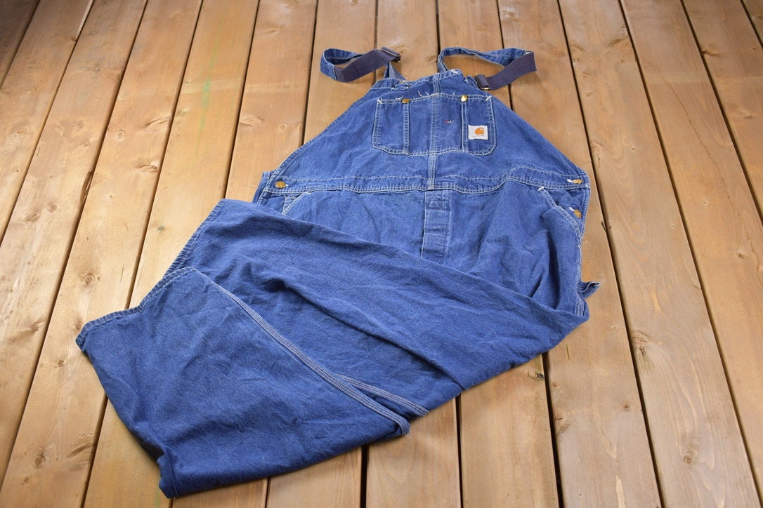 Vintage 1990s Carhartt Blue Denim Overalls Size 50 x 28