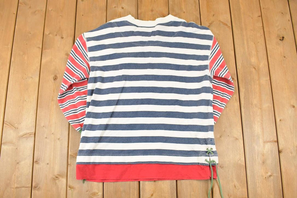 Vintage 1990s Stefani International Unique Striped Tie Up Crewneck Sweatshirt Mens M