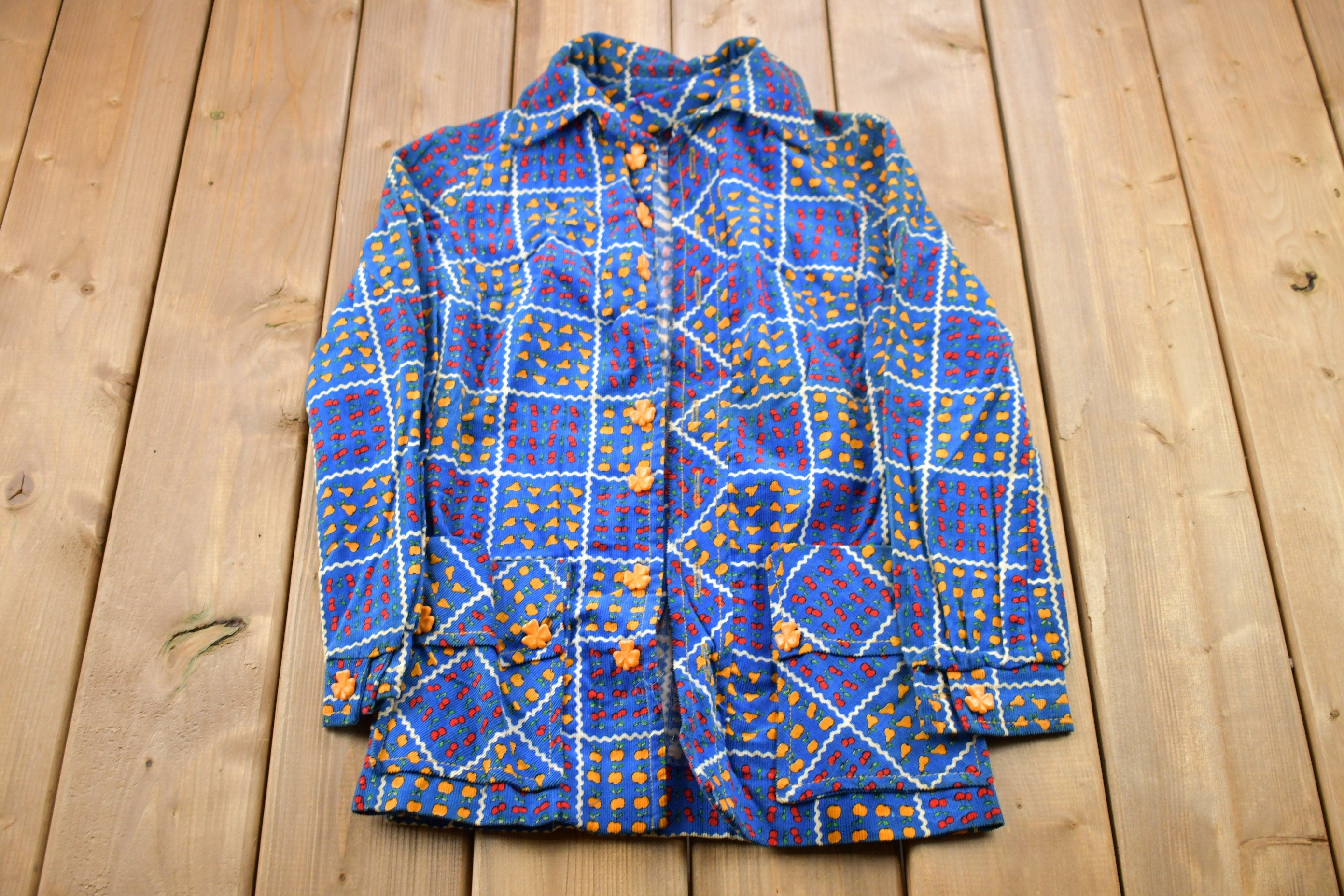 Vintage 1990s Cherry All Over Print Corduroy Jacket