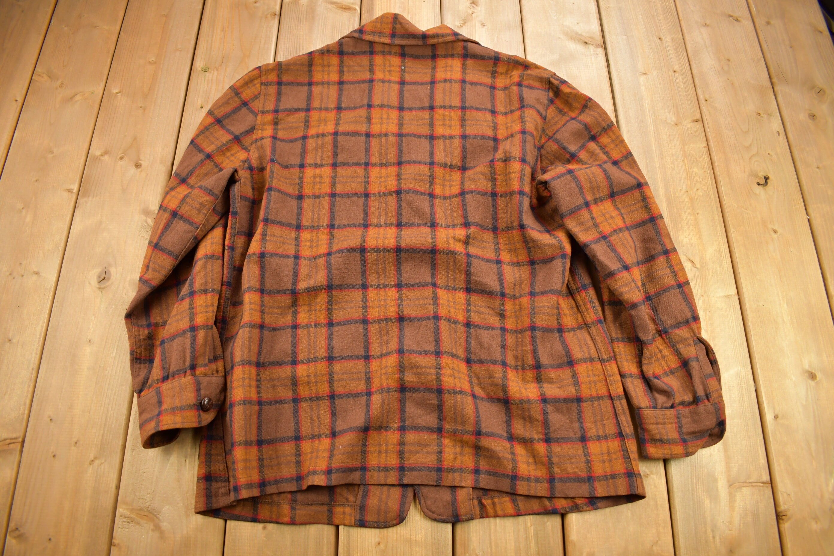 Vintage 1970s Pendleton Plaid Button Up Blazer Jacket Size M