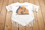 Vintage 1990s Cut Up Design Indigenous Art Work Graphic Cropped T Shirt