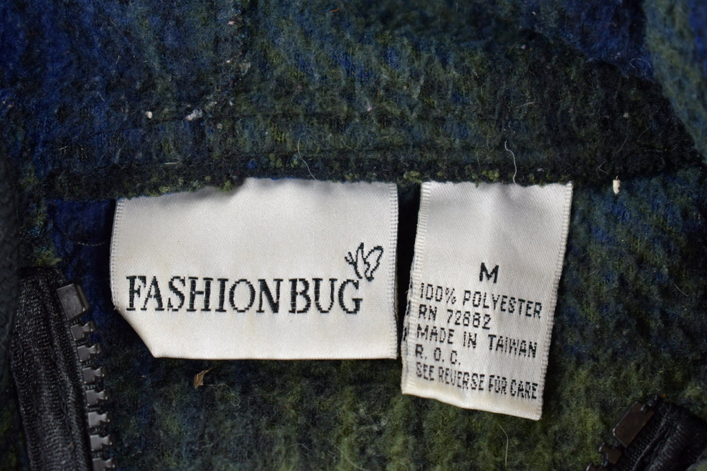 Vintage 1990s Fashion Bug Plaid Zip Up Fleece Sweater