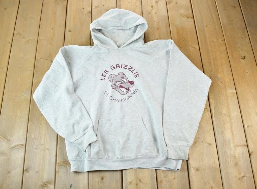 Vintage 1990s Les Grizzlis De Charbonnel Souvenir Hoodie Sweatshirt Made In USA