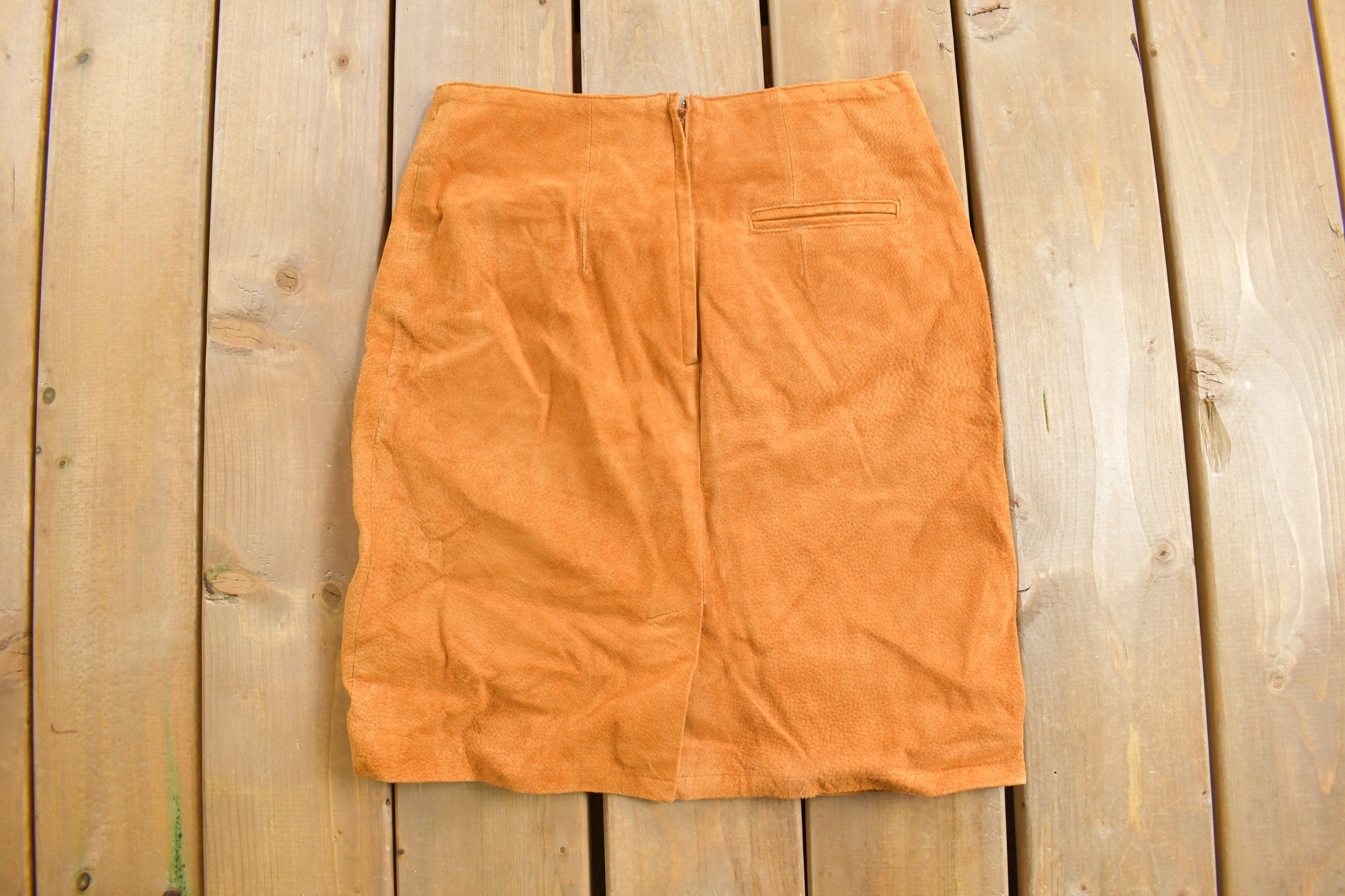 Vintage 1990s Orange Suede Mini Skirt Size 28 x 19.5