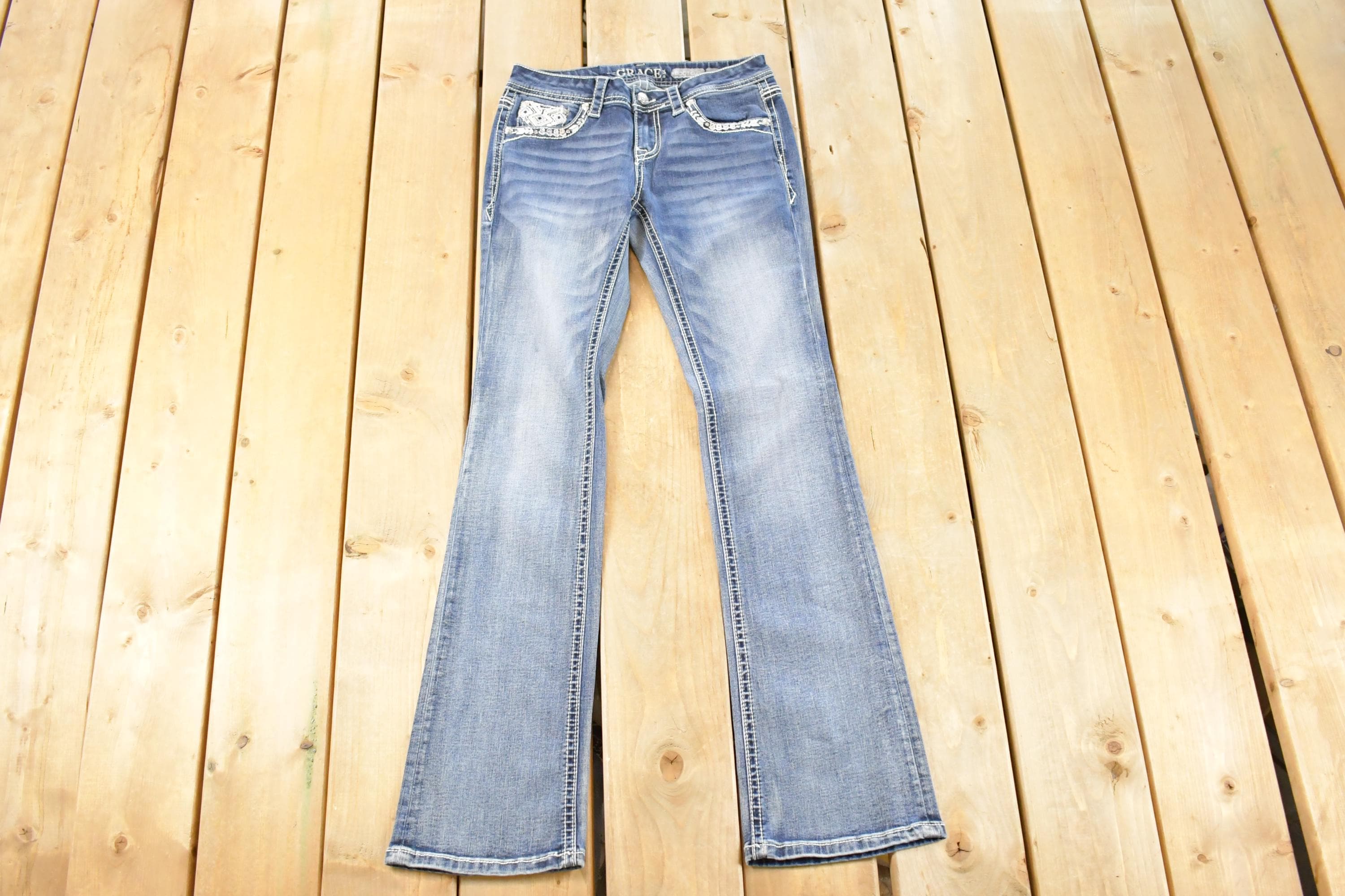 Vintage Deadstock Y2K Grace LA Bedazzled Low Rise Jeans Women's Size 27 x 32