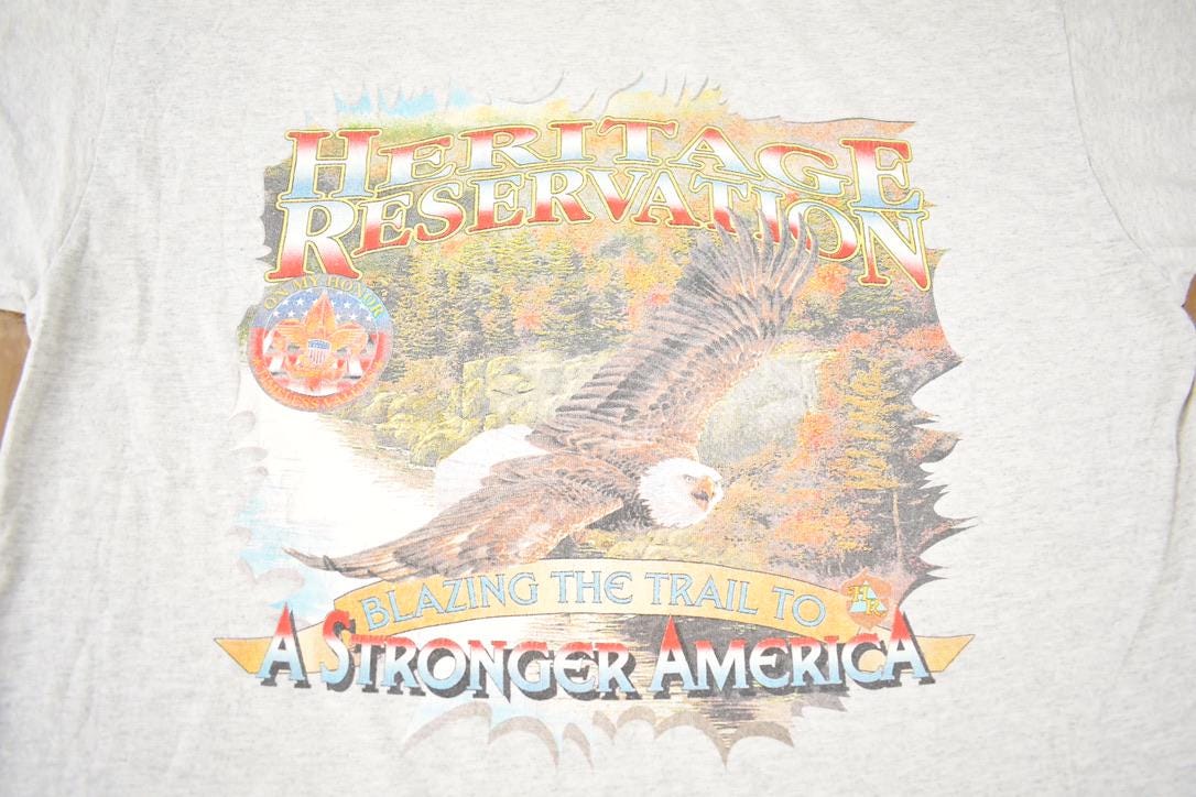 Vintage 1990s Heritage Reservation Stronger America Souvenir Travel T-Shirt Made In USA