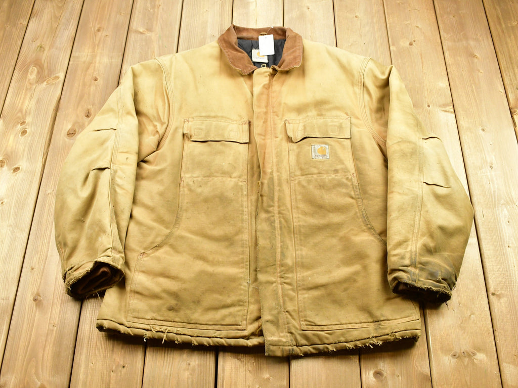 Vintage 1990S Carhartt Distressed Full Zip Workwear Chore Coat