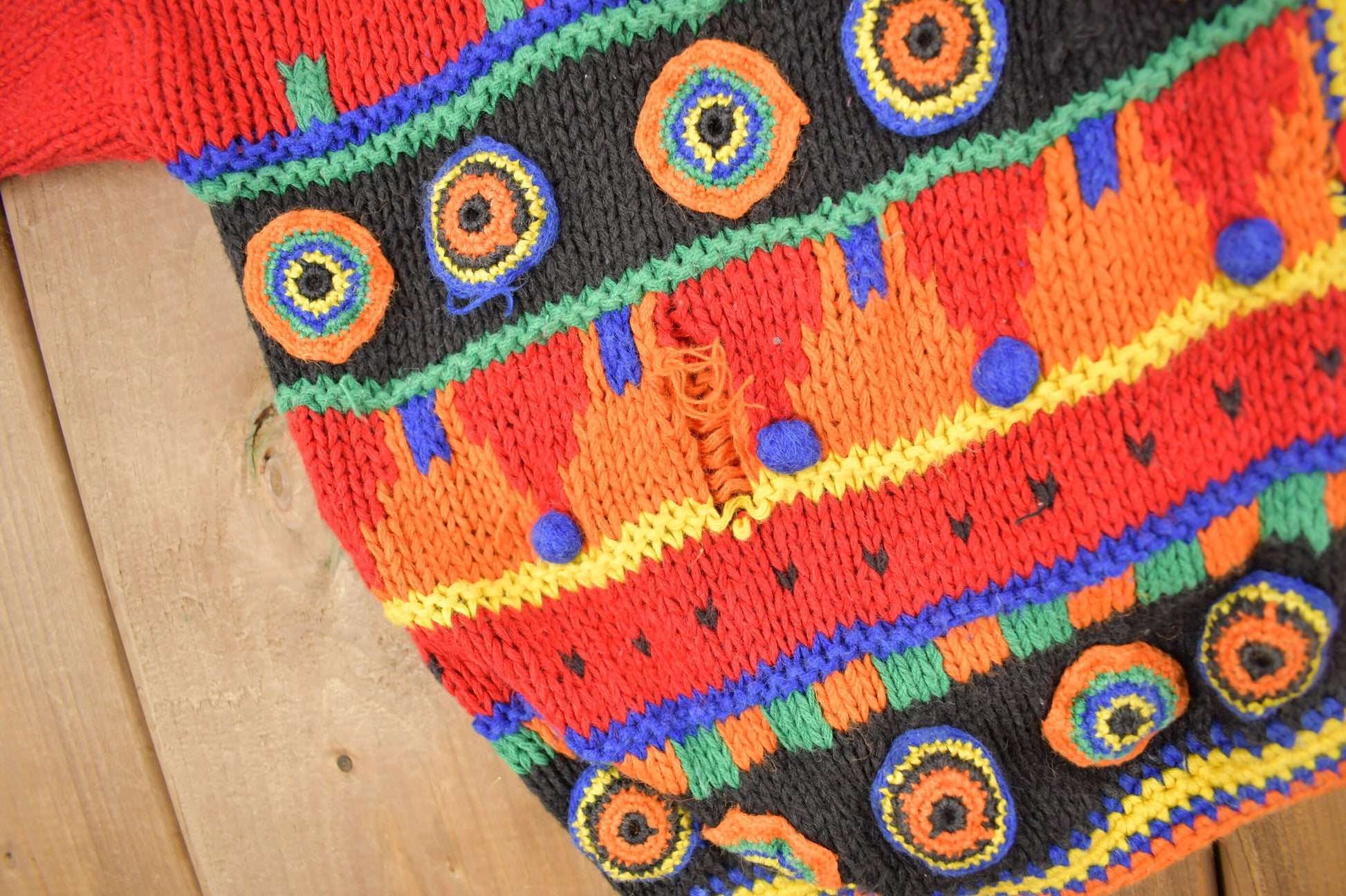 Vintage 1990s ABINI Knit Cardigan Sweater / Vintage Cardigan / Button Up / Patchwork / Embroidered / Colourful