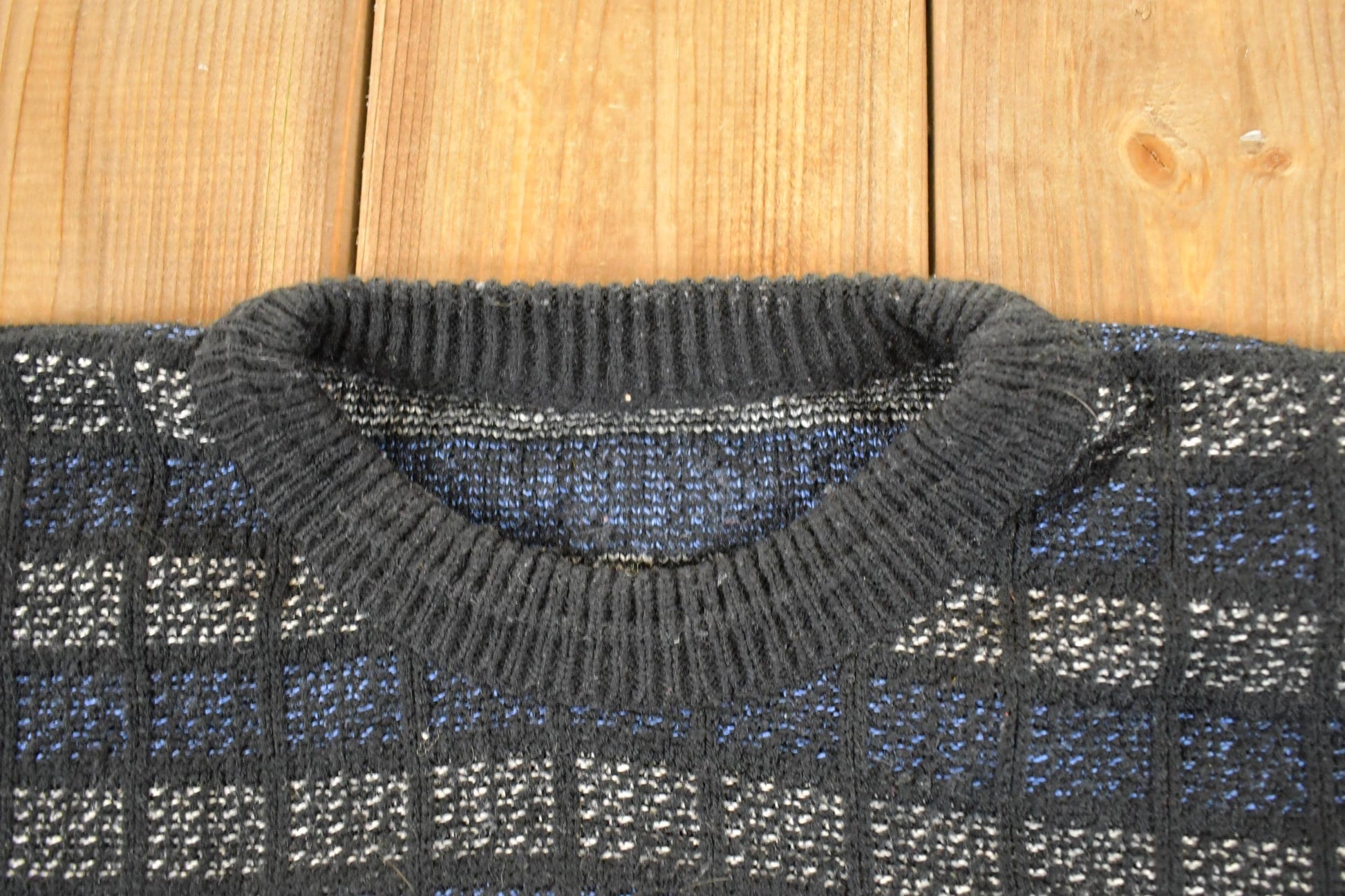 Vintage 1990s Abstract Pattern Knit Crewneck Sweater Mens L / 90s Knitted Sweatshirt / Vintage Preppy Knits /