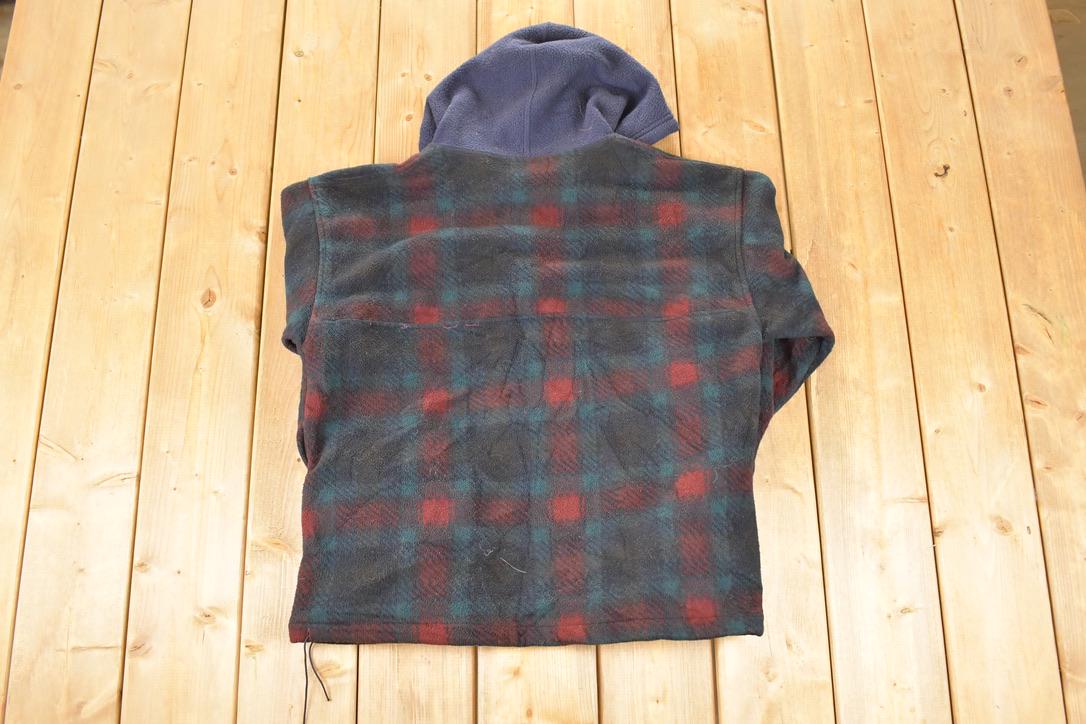 Vintage 1990s Gant Plaid Fleece Outdoorsman Hooded Sweater Men's L