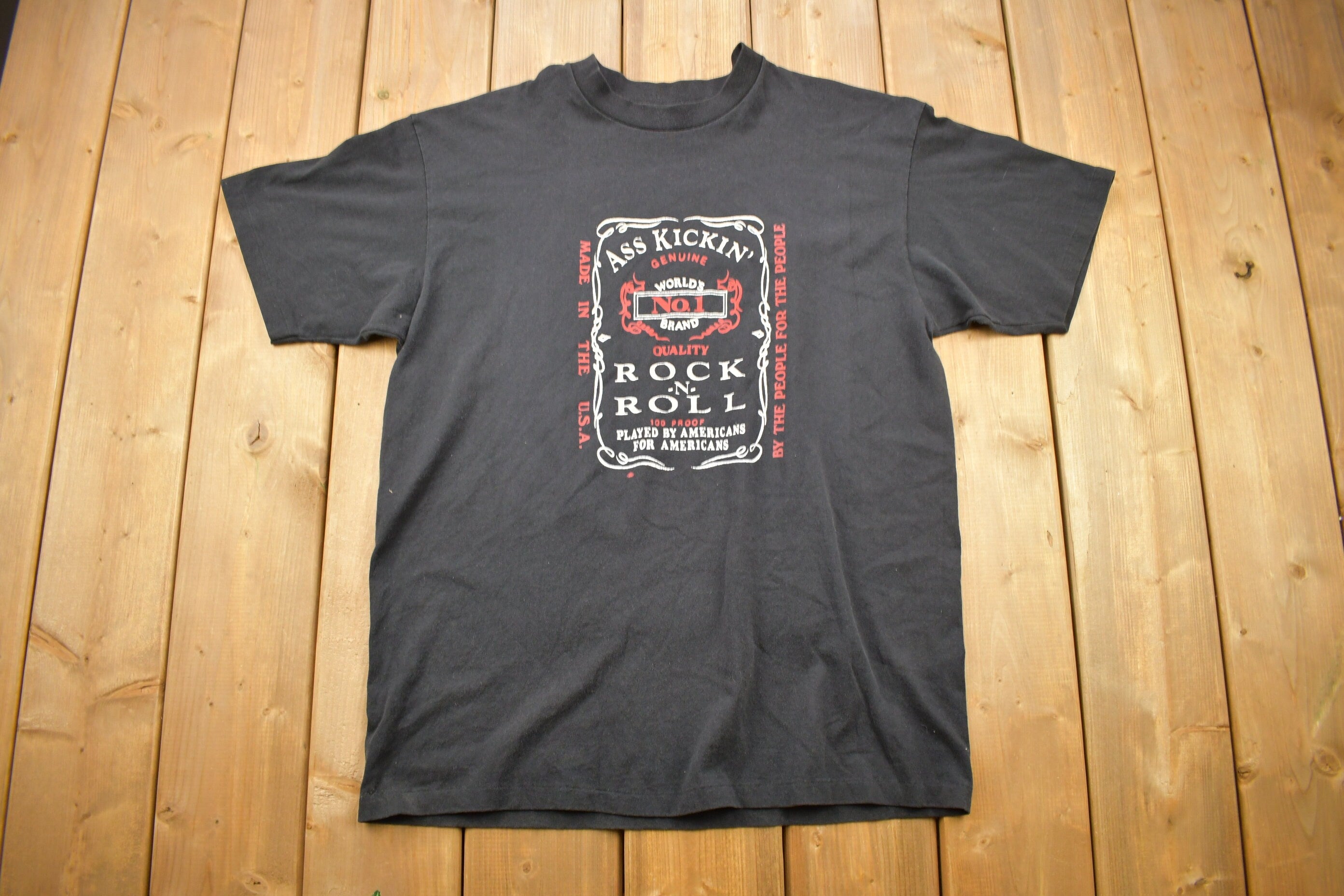 Vintage 1990s Ass Kickin Rock & Roll Graphic T Shirt