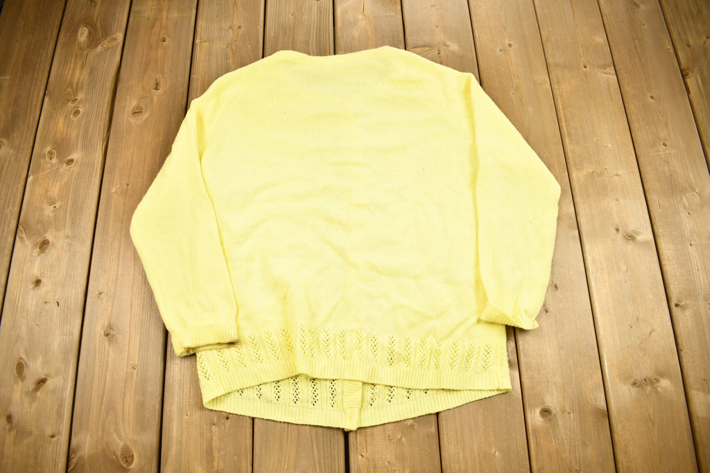 Vintage 1990s National Yellow Acrylic Knit Cardigan Sweater