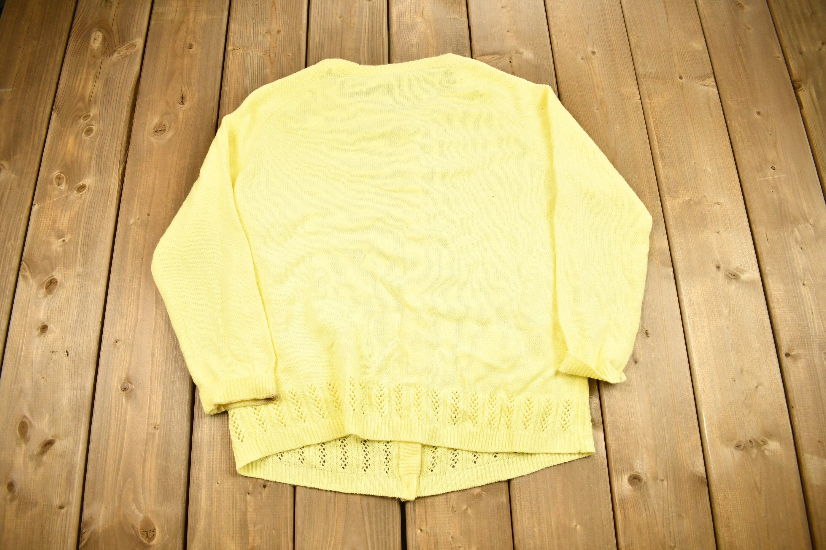 Vintage 1990s National Yellow Acrylic Knit Cardigan Sweater