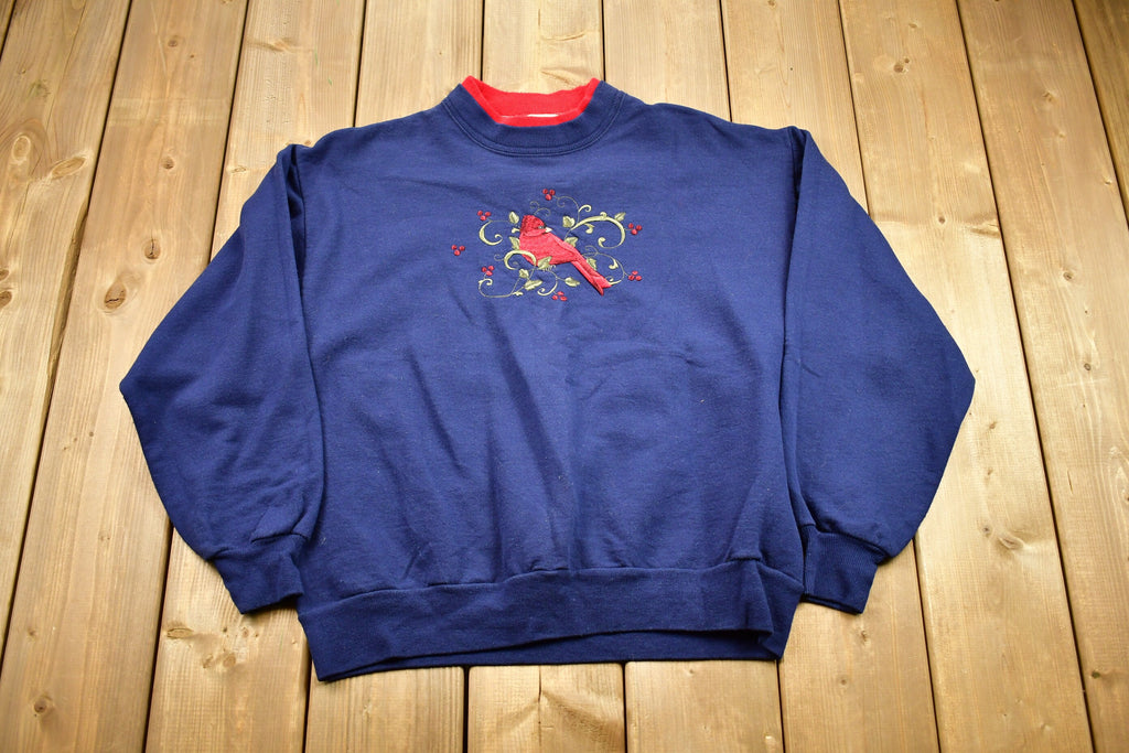 Vintage 1990s Embroidered Cardinal Graphic Crewneck Sweater  90s Crewneck  Vintage Sweatshirt  Wilderness  Pullover Sweatshirt