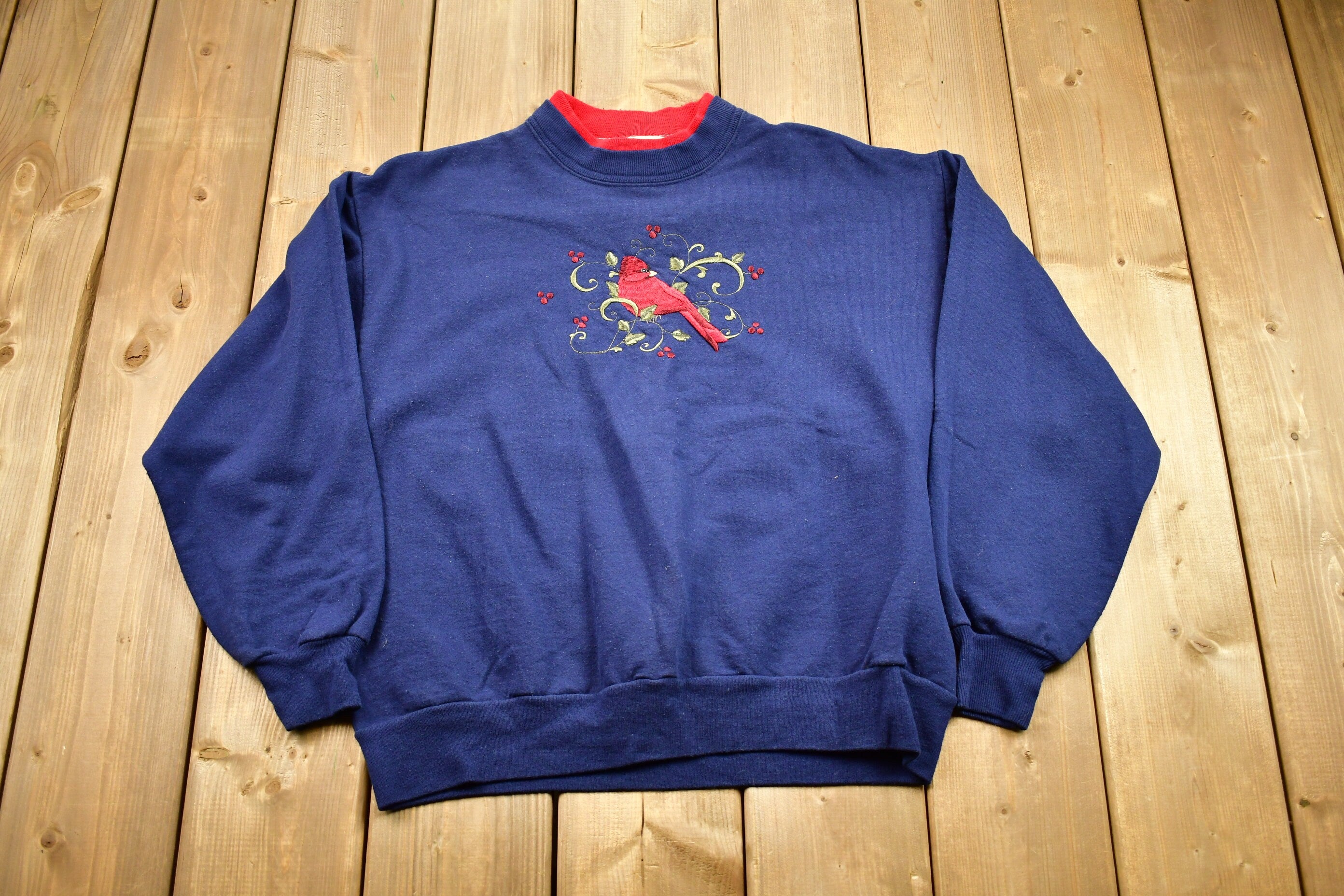 Vintage 1990s Embroidered Cardinal Graphic Crewneck Sweater  90s Crewneck  Vintage Sweatshirt  Wilderness  Pullover Sweatshirt