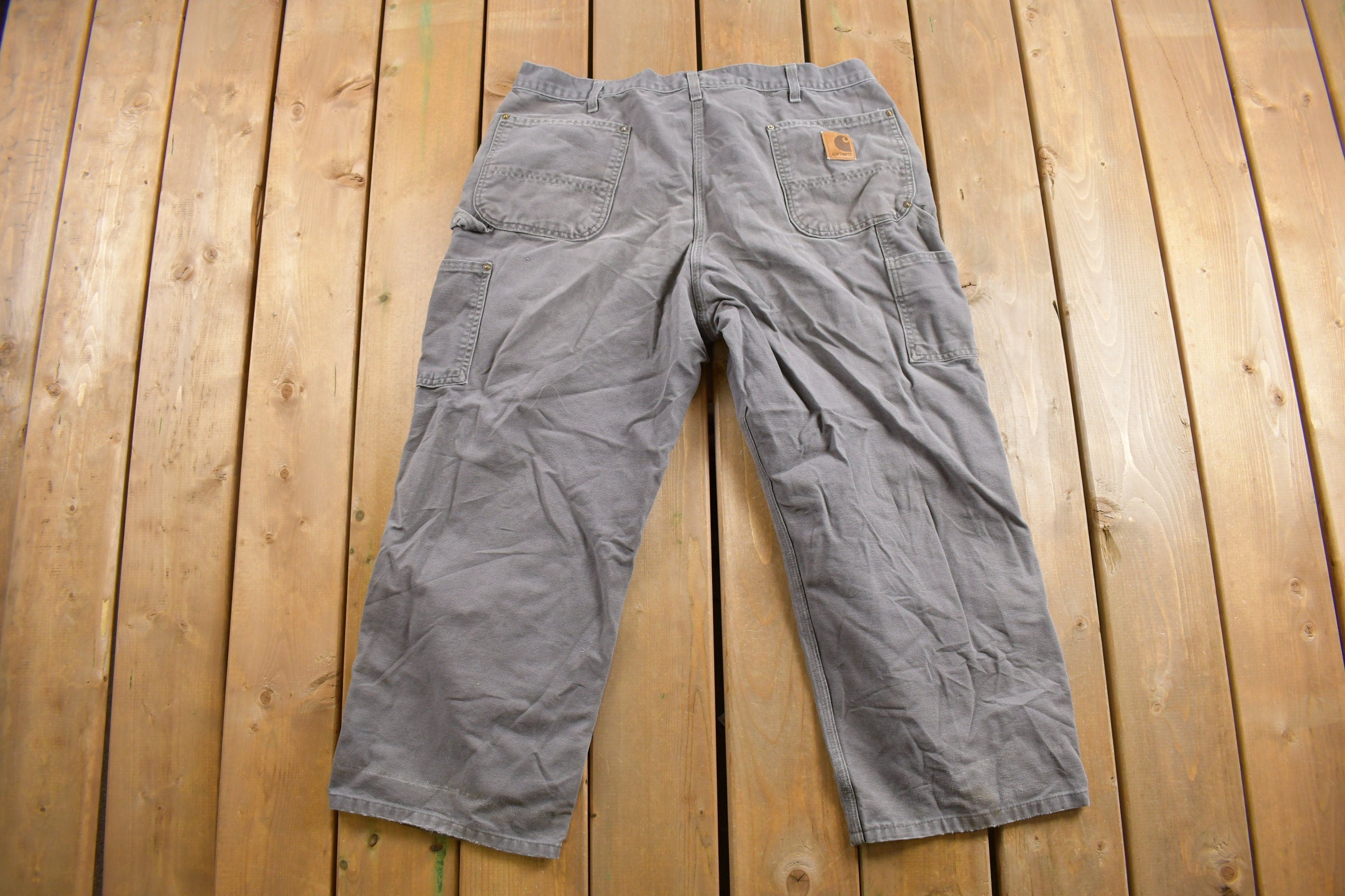 Vintage 1990s Carhartt Grey Double Knee Work Pants Size 37 x 24.5