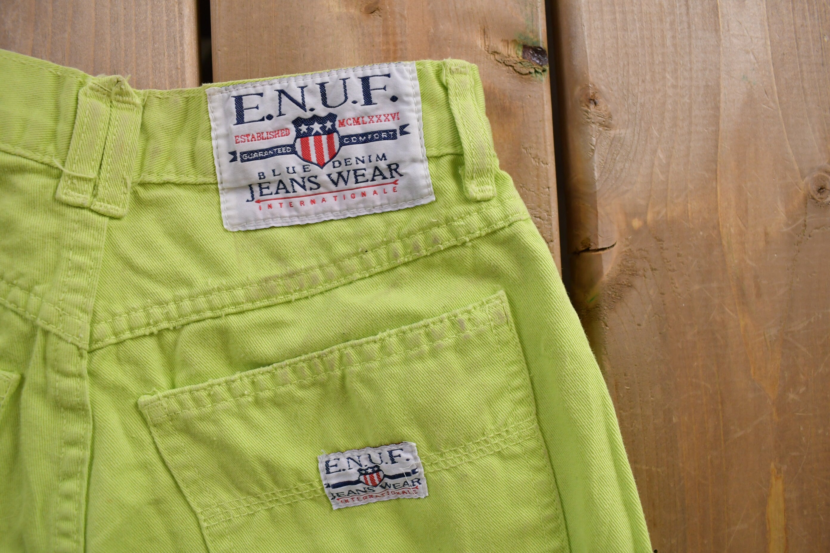 Vintage 1990s E.N.U.F Lime Green Jean Shorts 23 x 4