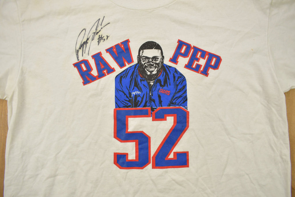Vintage 1990s Raw Pep #52 New York Giants NFL Graphic T-Shirt