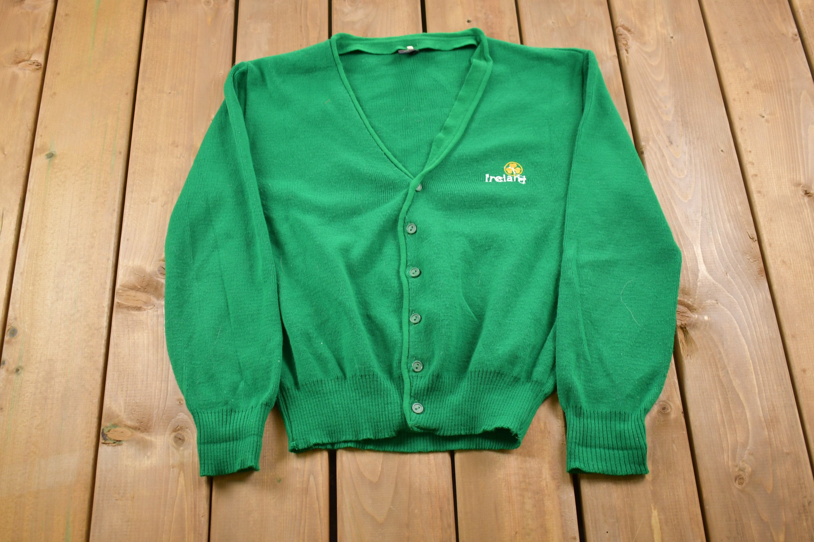 Vintage 1990s Ireland Embroidered Knitted Cardigan Sweater  Vintage Cardigan  Button Up  Blank Cardigan  Simple Style