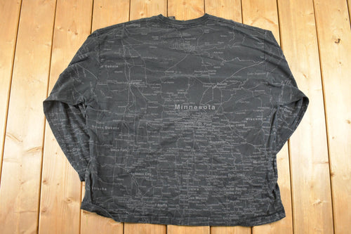 Vintage 1990s Minnesota State Map AOP Souvenir Crewneck Shirt Men's XXL / 90's Tourist Vacation Graphic Shirt