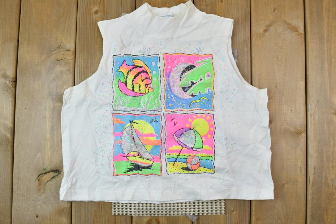 Vintage 1990s Tropical Fish Neon Alore Souvenir Tank Top
