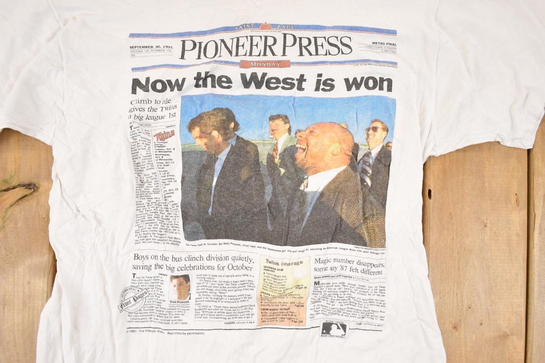Vintage 1991 Minnesota Twins West Is Won Graphic Print Souvenir MLB T-Shirt Men's S