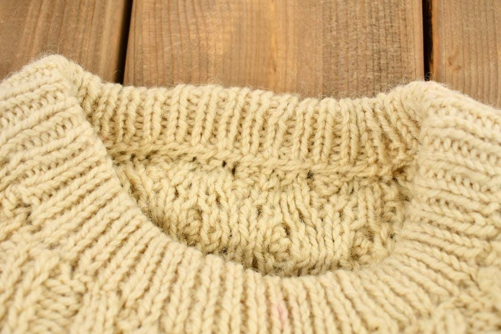 Vintage 1990s White 3D Cable Knit Crewneck Sweater