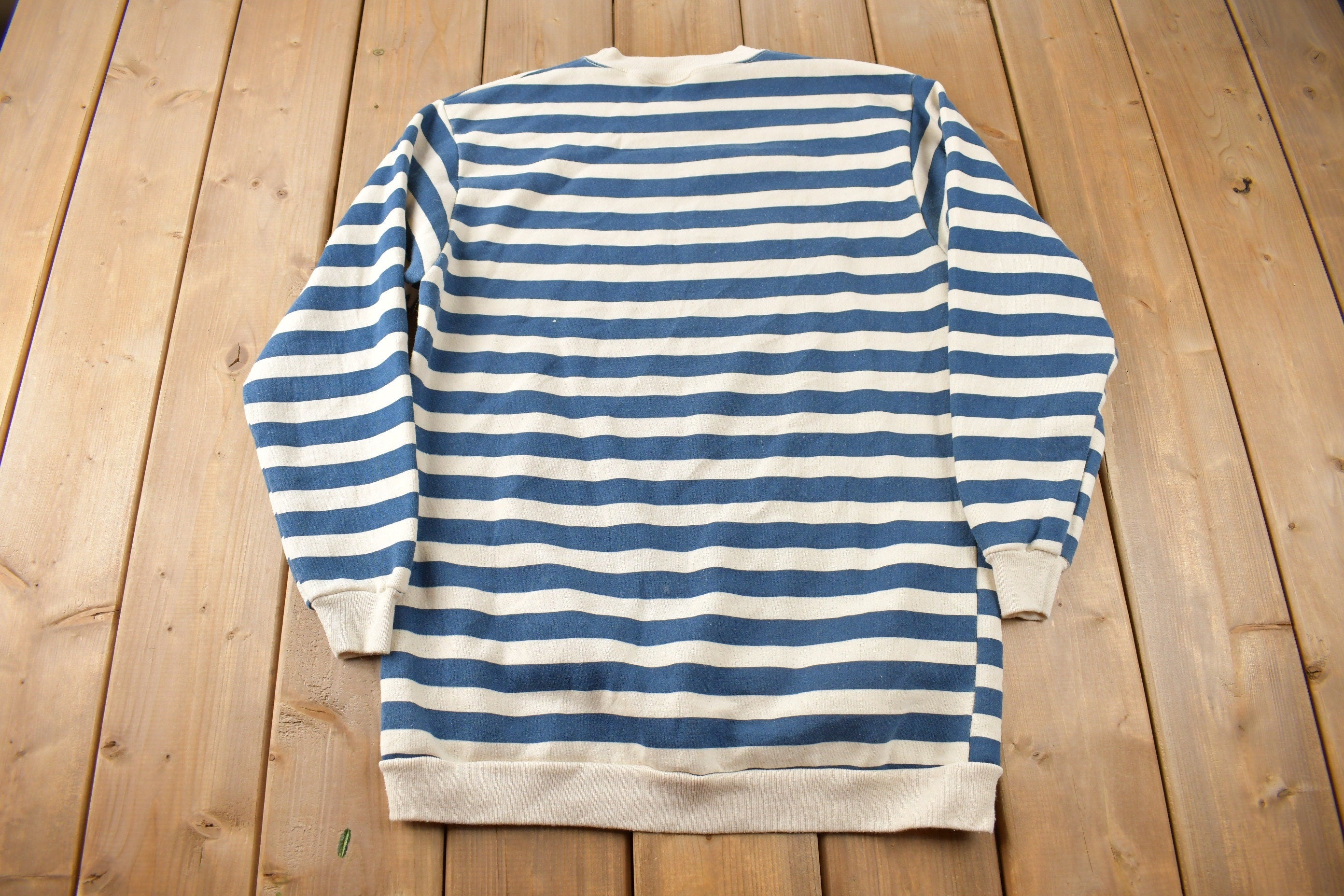 Vintage 1990s Blank Striped Women's Hanes Crewneck Sweatshirt Made In USA