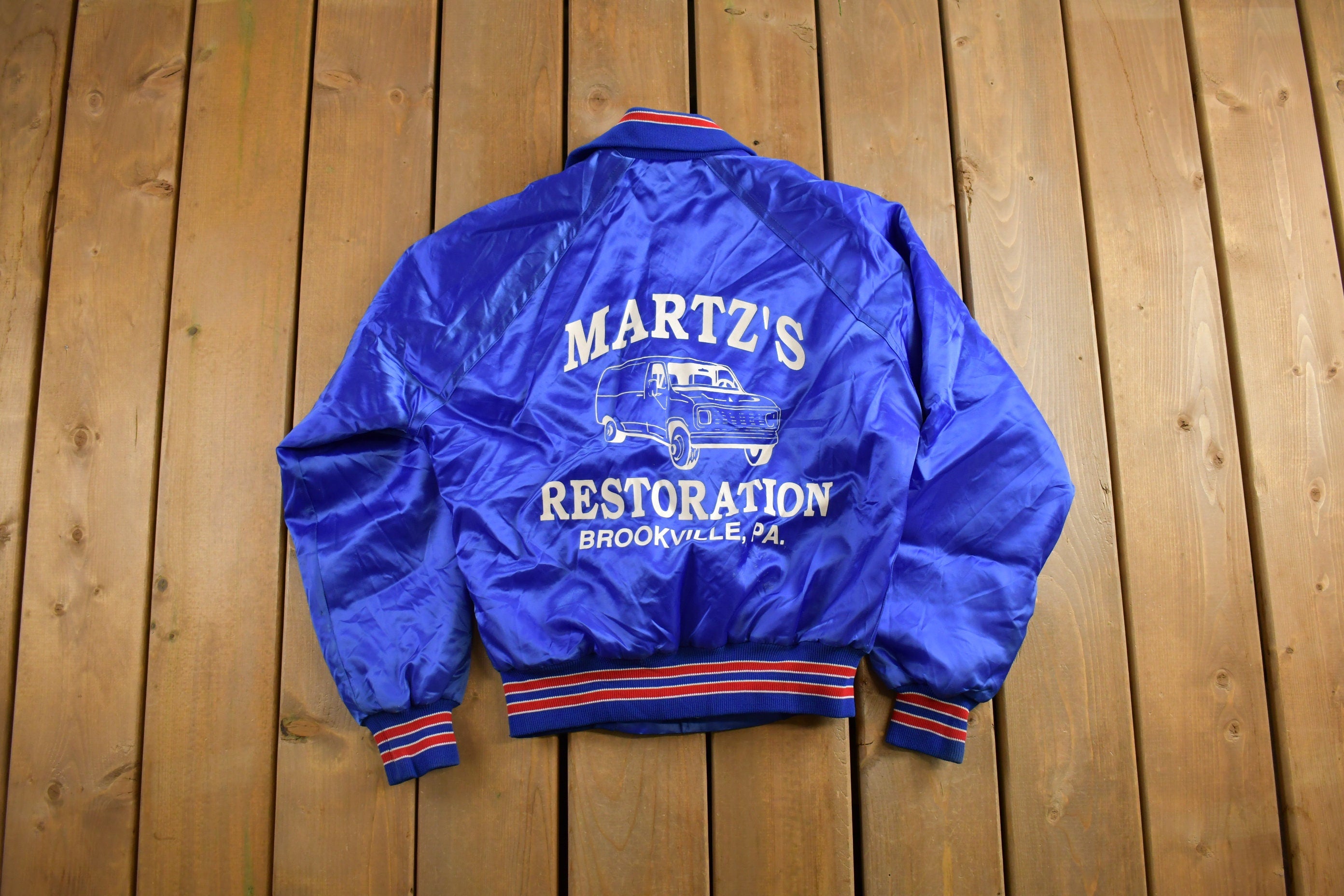 Vintage 1990s Martz's Restoration Satin Bomber Jacket