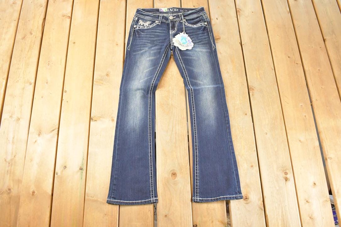 Vintage Deadstock Y2K Grace In LA Bedazzled Bootcut Low Rise Jeans Women's Size 26 x 30
