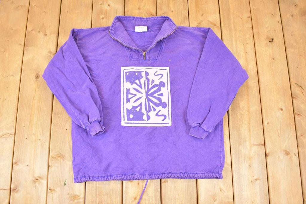 Vintage 1990s Coldwater Creek Large Snowflake Graphic Print Quarter Zip Sweatshirt Men's L
