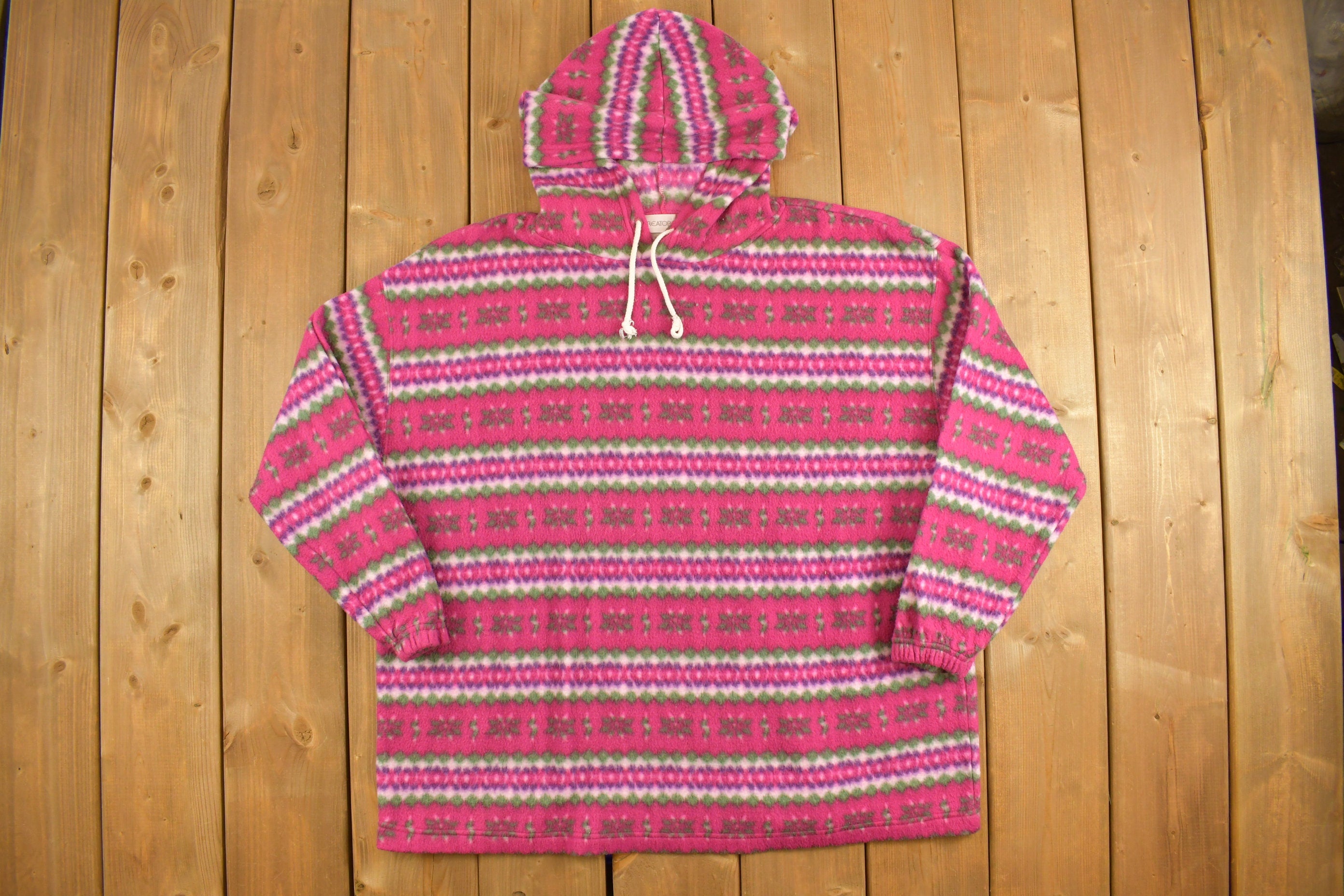Vintage 1990s Striped Pattern Fleece Hoodie