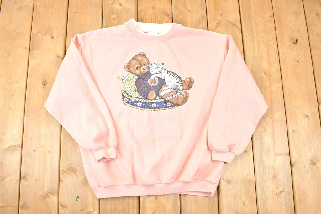 Vintage 1990s Bobbie Brooks Cute Teddy Bear Double Collar Crewneck Sweatshirt Women's XL
