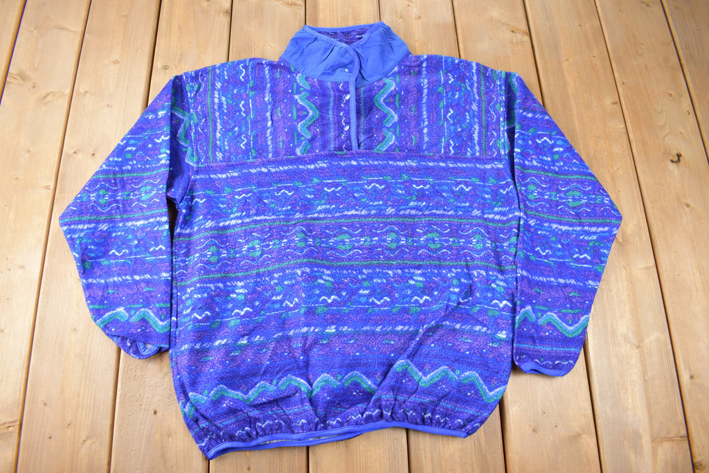 Vintage 1990s Lady Footlocker T Snap All OVer Print Fleece Sweater Size Womens Small