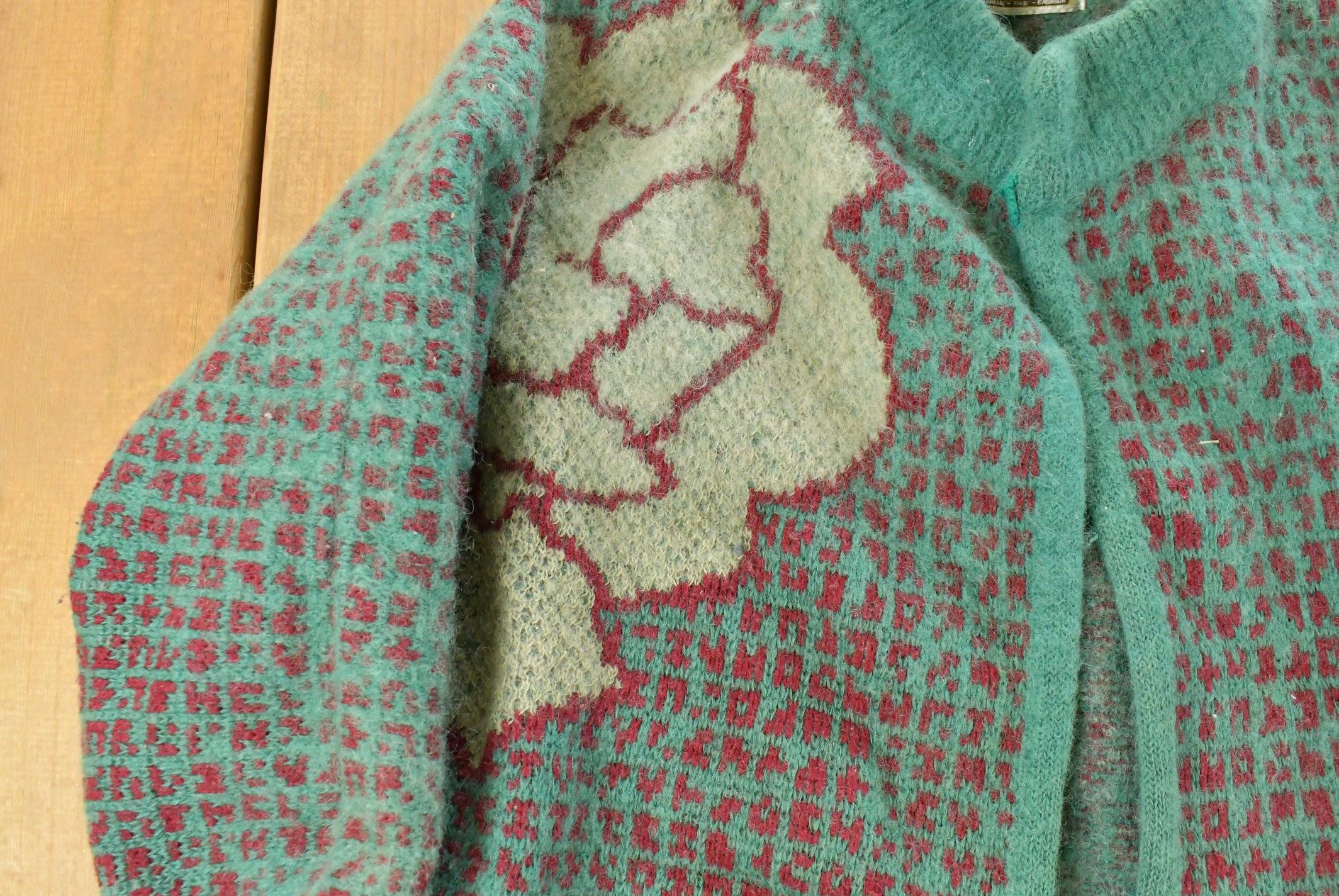Vintage 1980s Floral Wool Mohair Knit Cardigan Sweater Women's XL