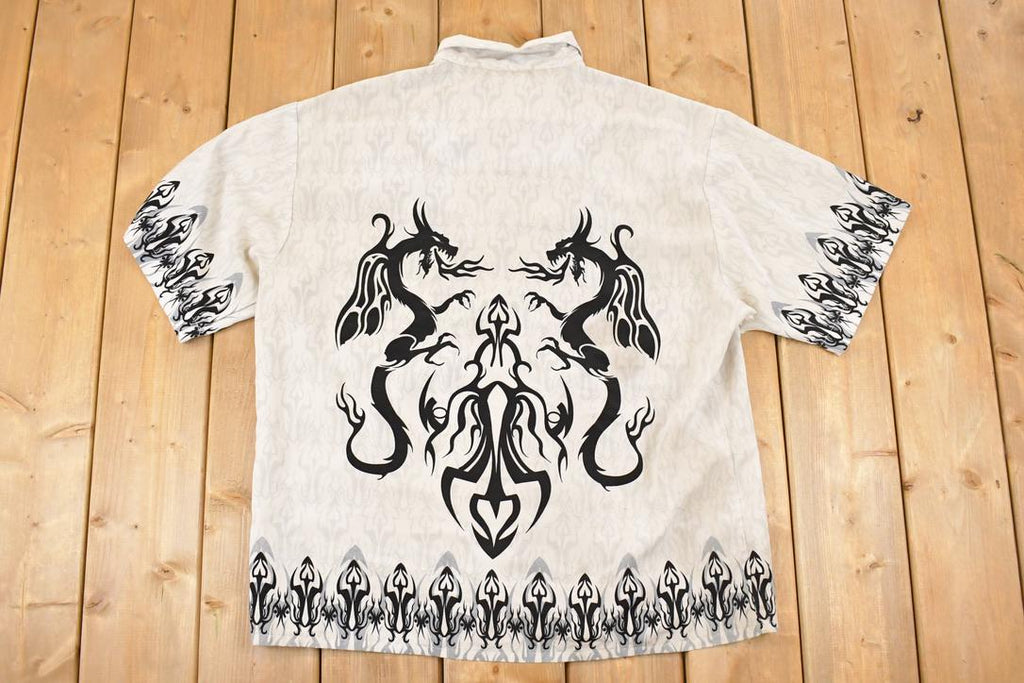 Vintage 1990s Abstract Dragons Button Up Shirt Mens L /