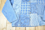 Vintage 1990s Lifestyle Denim Abstract Patchwork Button Up Shirt Women's XXL / Vintage Button Up / Preppy Button Up / Vintage Dress Shirt