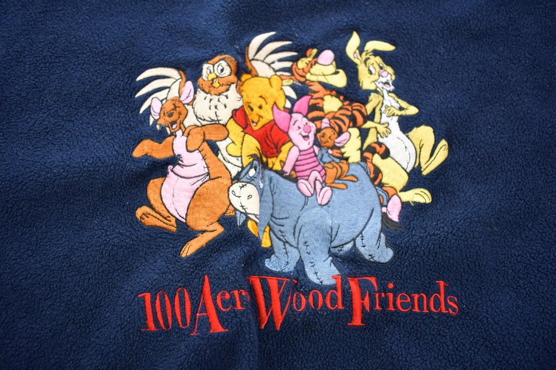 Vintage 1990s 100 Acre Wood Winnie The Pooh Disney Fleece Crewneck / Vintage Sweatshirt / Vintage Disney / Embroidered / Vintage Cartoons