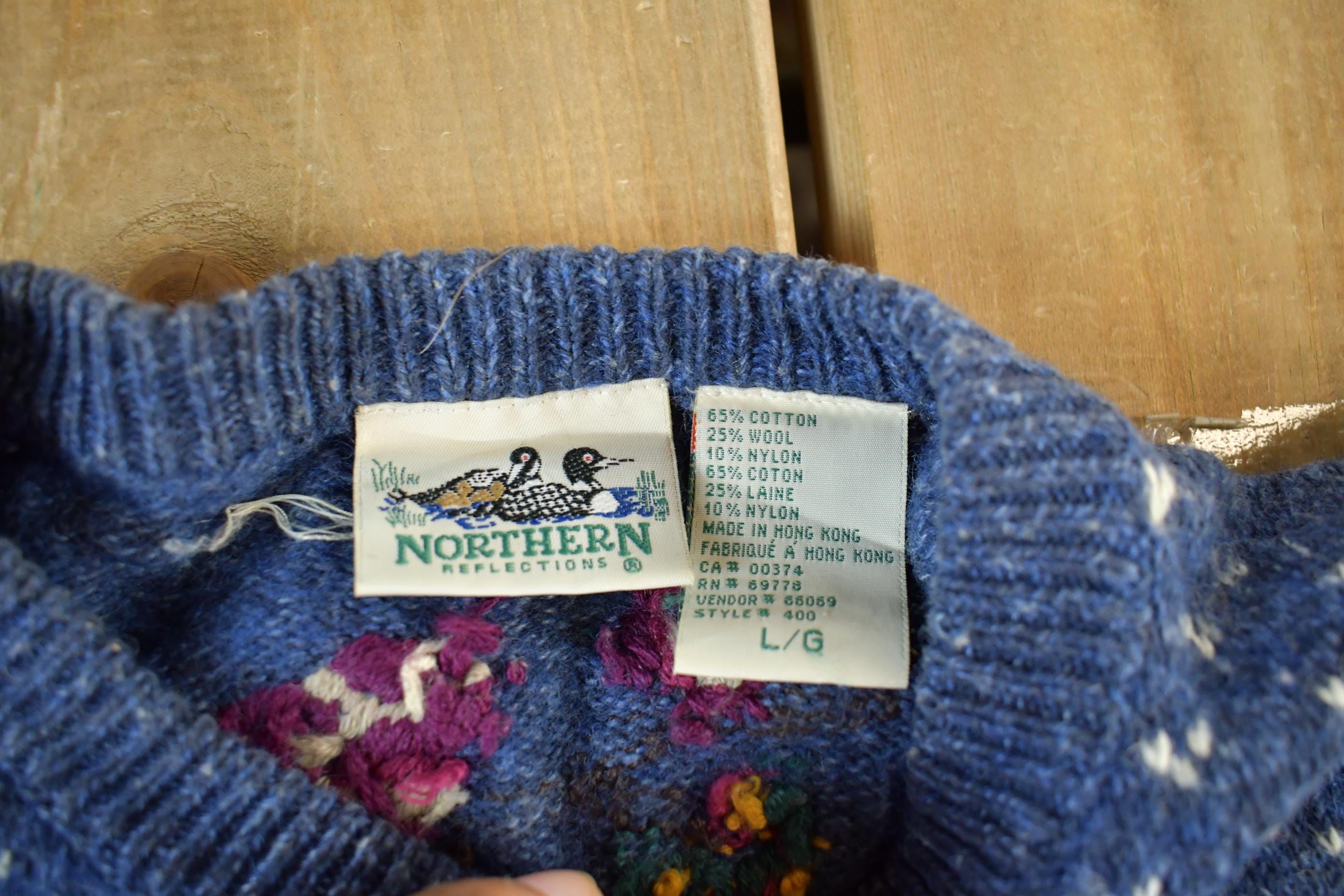 Vintage 1990s Northern Reflections Wool Blend Knit Cardigan Sweater Womens Large