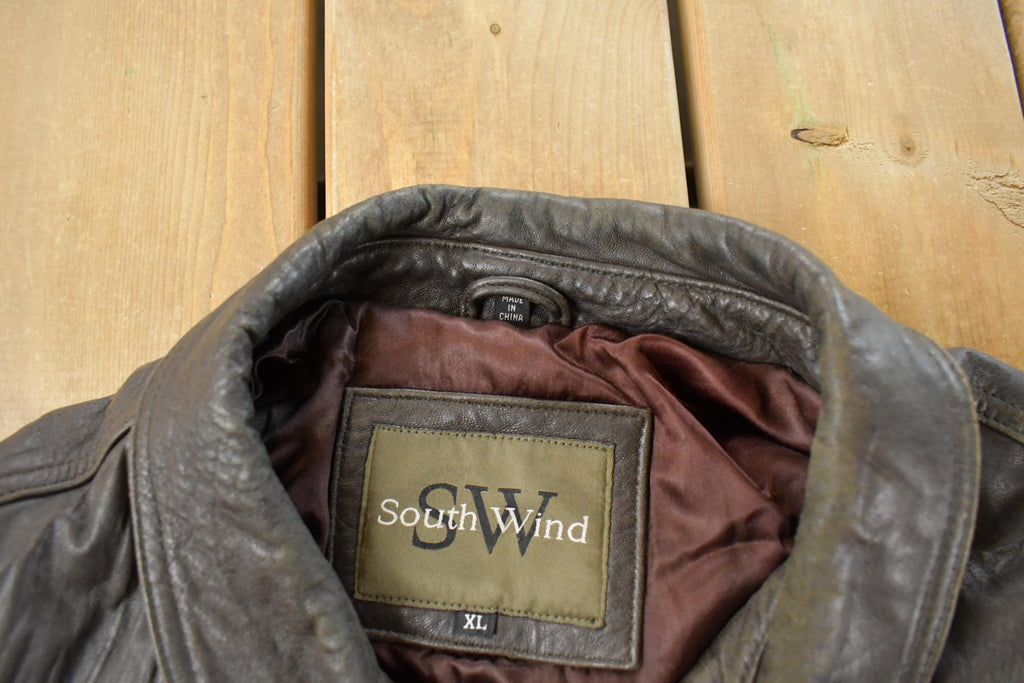 Vintage 1990s South Wind Leather Bomber Flight Jacket Men's XL