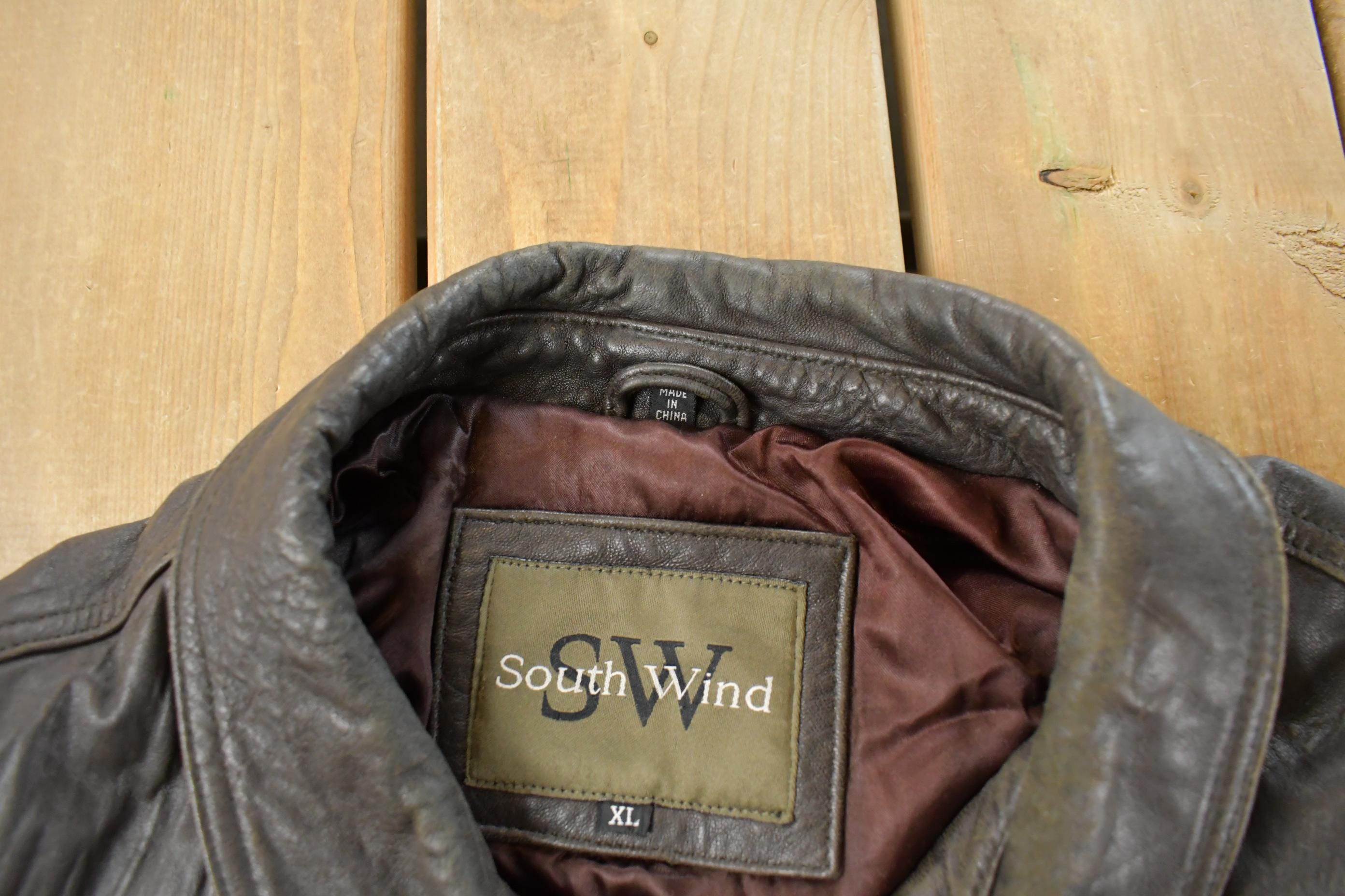 Vintage 1990s South Wind Leather Bomber Flight Jacket Men's XL