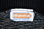 Vintage 1990s Fortune Knits Black and White Abstract Patterned Knit Turtleneck Sweater
