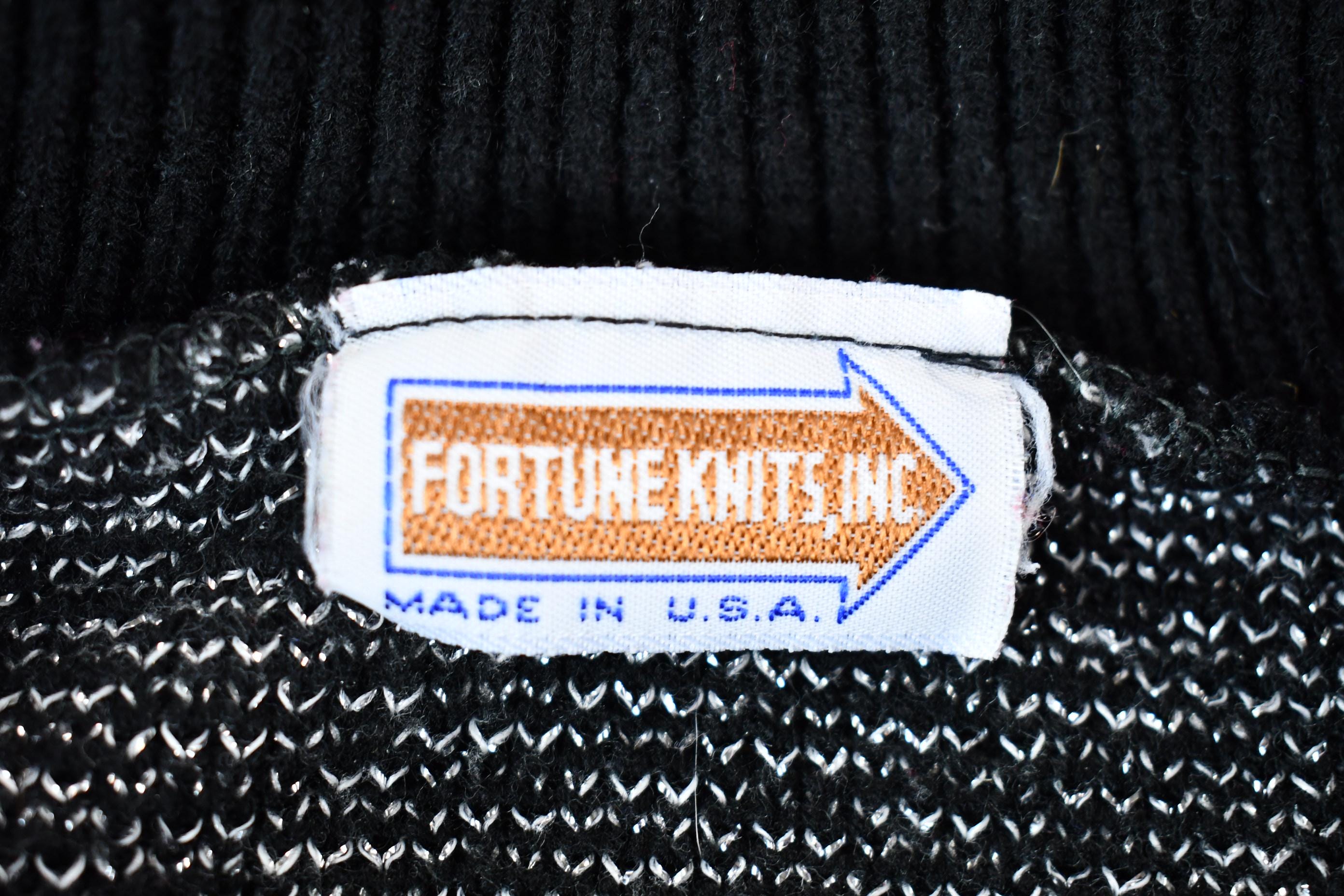 Vintage 1990s Fortune Knits Black and White Abstract Patterned Knit Turtleneck Sweater