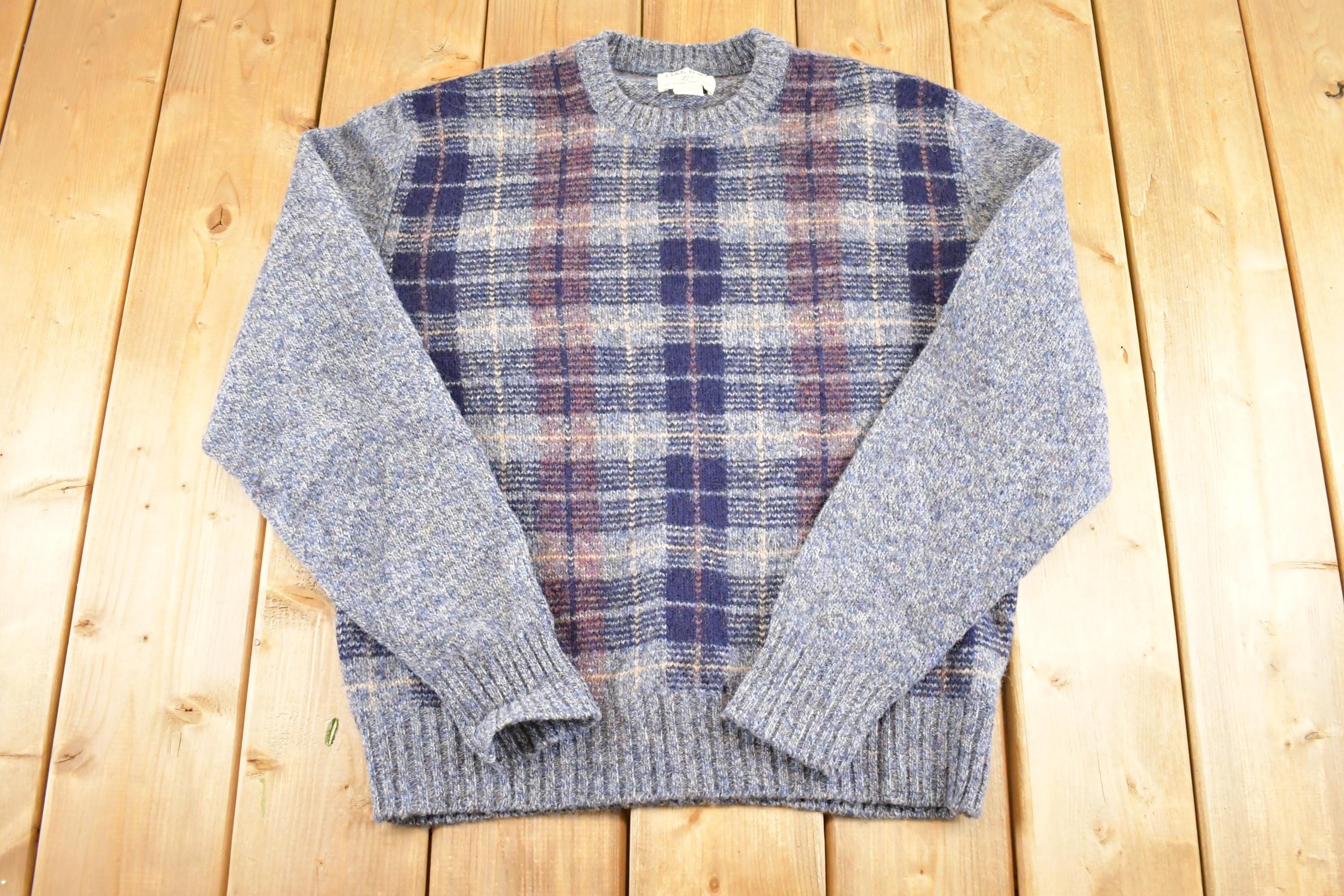 Vintage 1990s Oakton Ltd Wool Knit Crewneck Sweater Mens M / 90's Abstract Pattern 3D Shetland Wool Sweatshirt