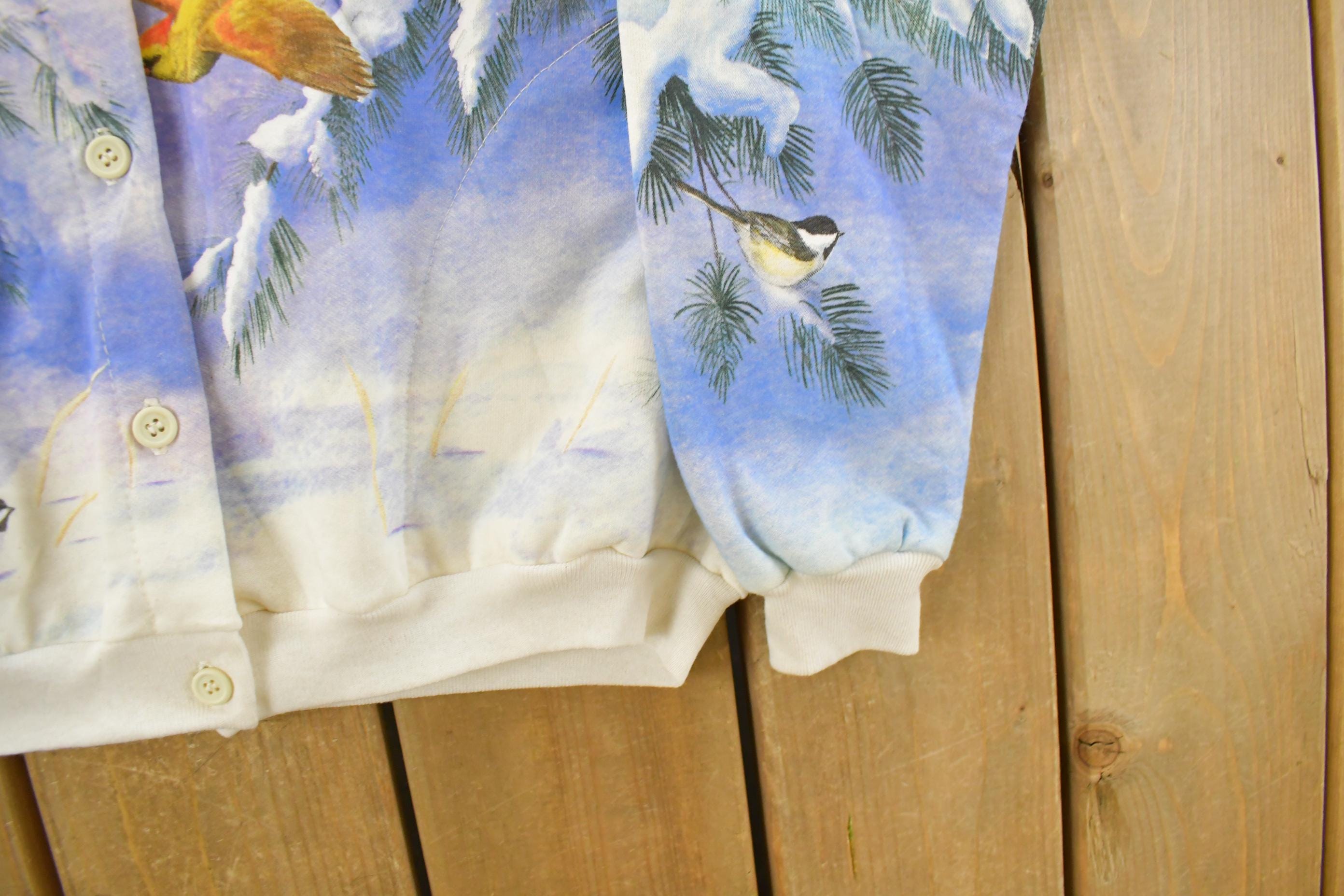 Vintage 1990s Cute Bird Graphic Cardigan Sweatshirt Women's S