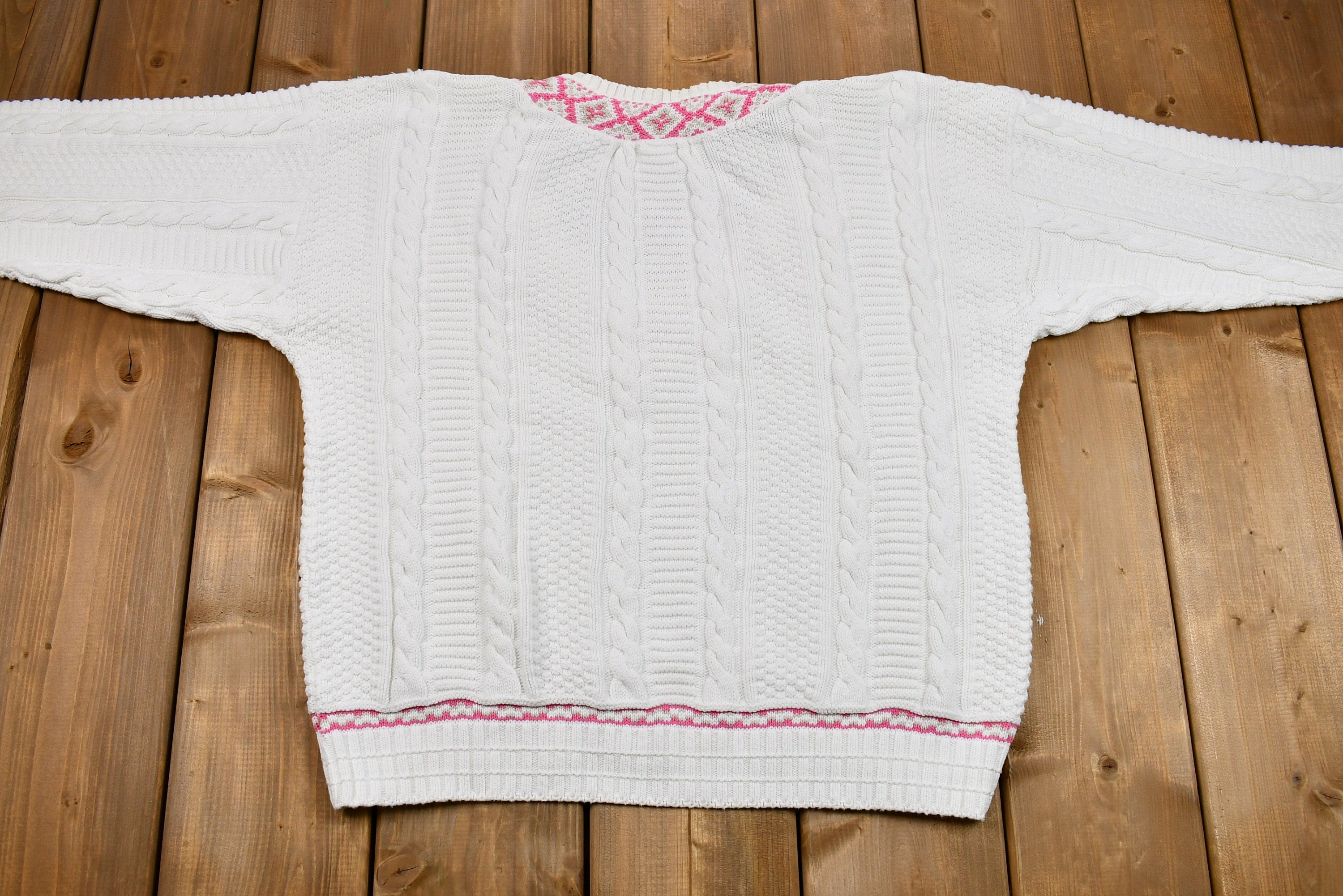 Vintage 1990s Eddie Bauer V-Neck Cable Knit Sweater