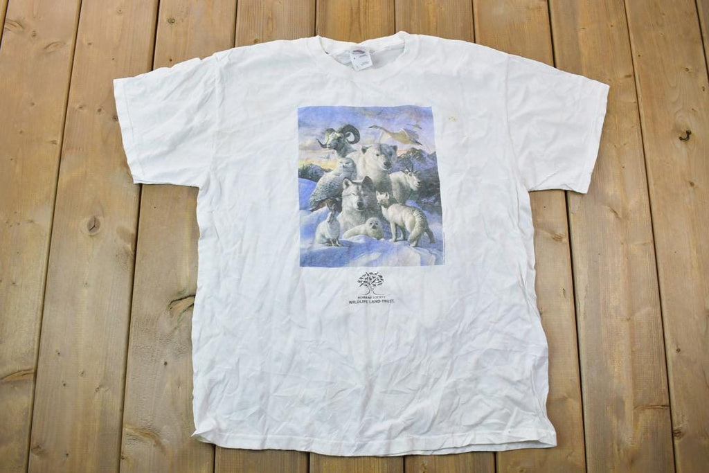 Vintage 1990s Humane Society Winter Animal Theme Graphic T-Shirt